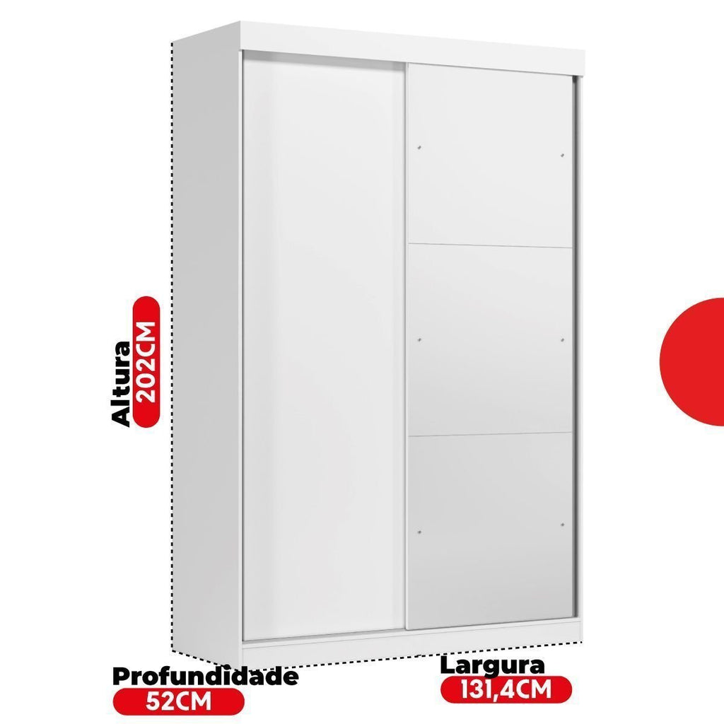 Guarda-Roupa Solteiro com Espelho 2 Portas de Correr e 2 Gavetas Peônia Yescasa