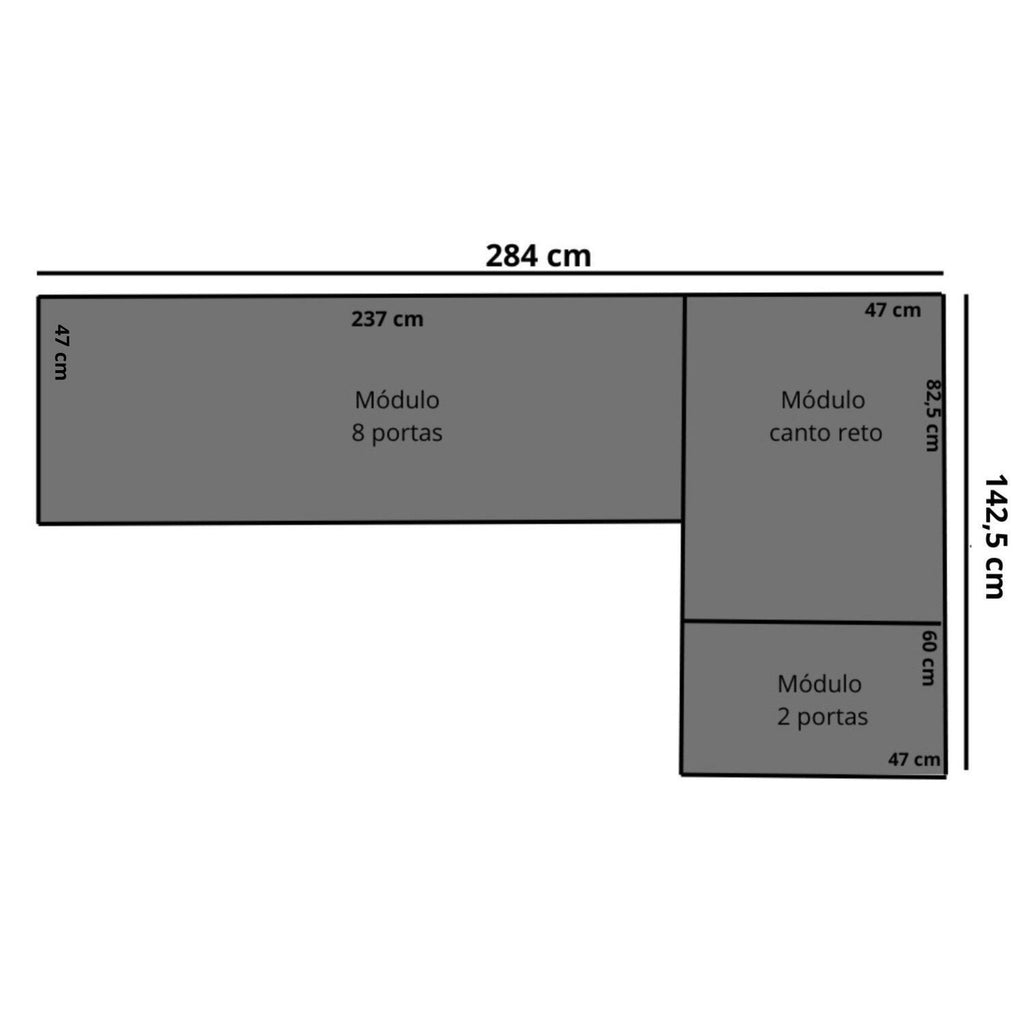 Guarda-Roupa Modulado de Canto 11 Portas 4 Gavetas Paris Maxel Off White/Cinamomo