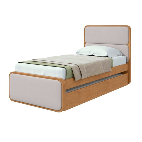 Bicama Solteiro Corino Loop Cama Auxiliar Móveis Lopas Marrom Amêndoa Clean