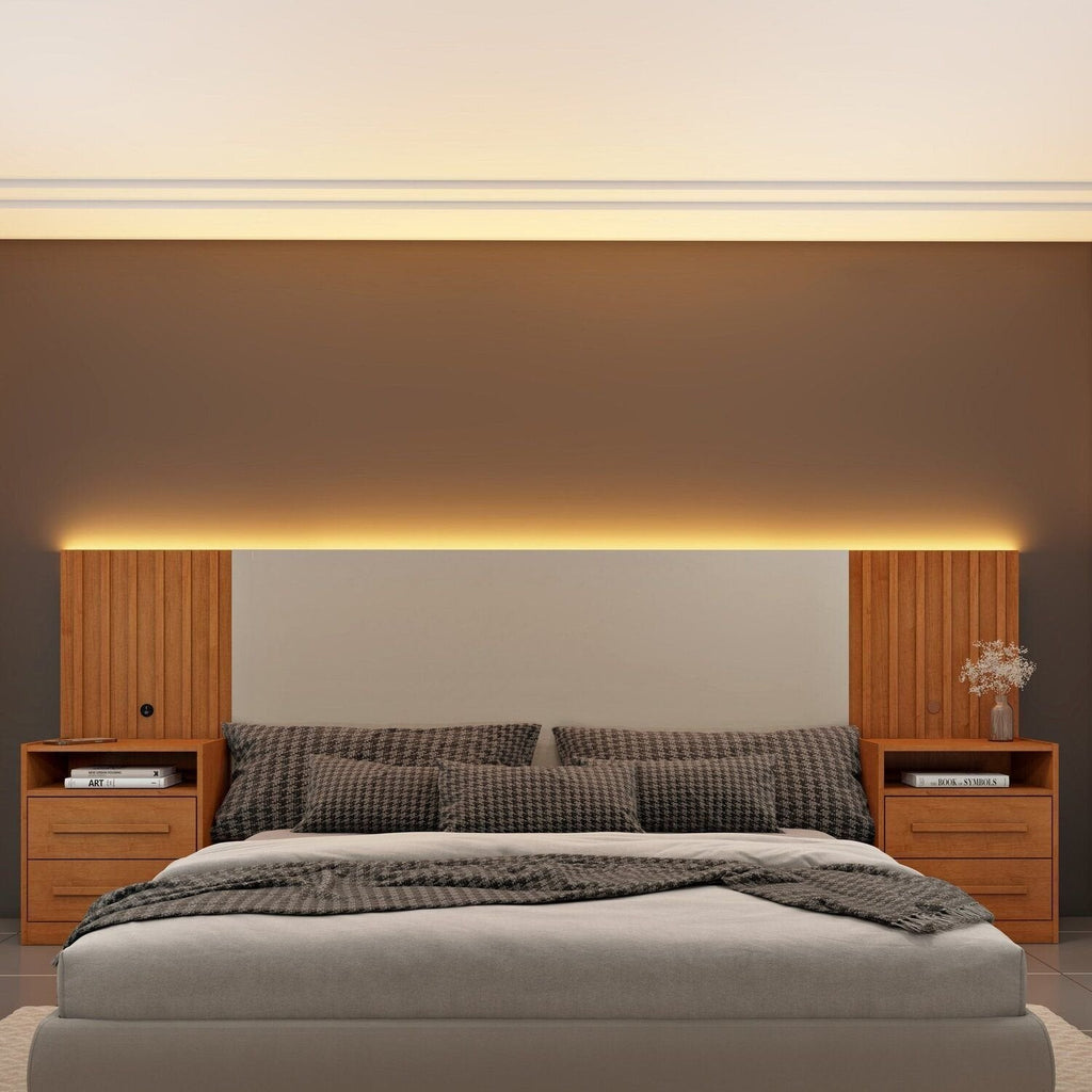 Cabeceira Box Casal Ripado com LED Yescasa