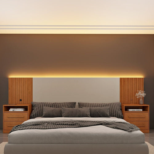 Cabeceira Box Casal Ripado com LED Yescasa