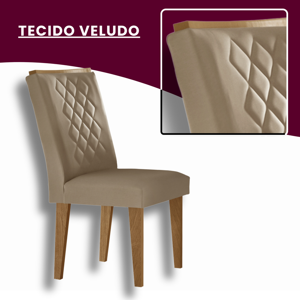 Conjunto Sala de Jantar Mesa Tampo de Vidro 6 Cadeiras Luanda Yescasa