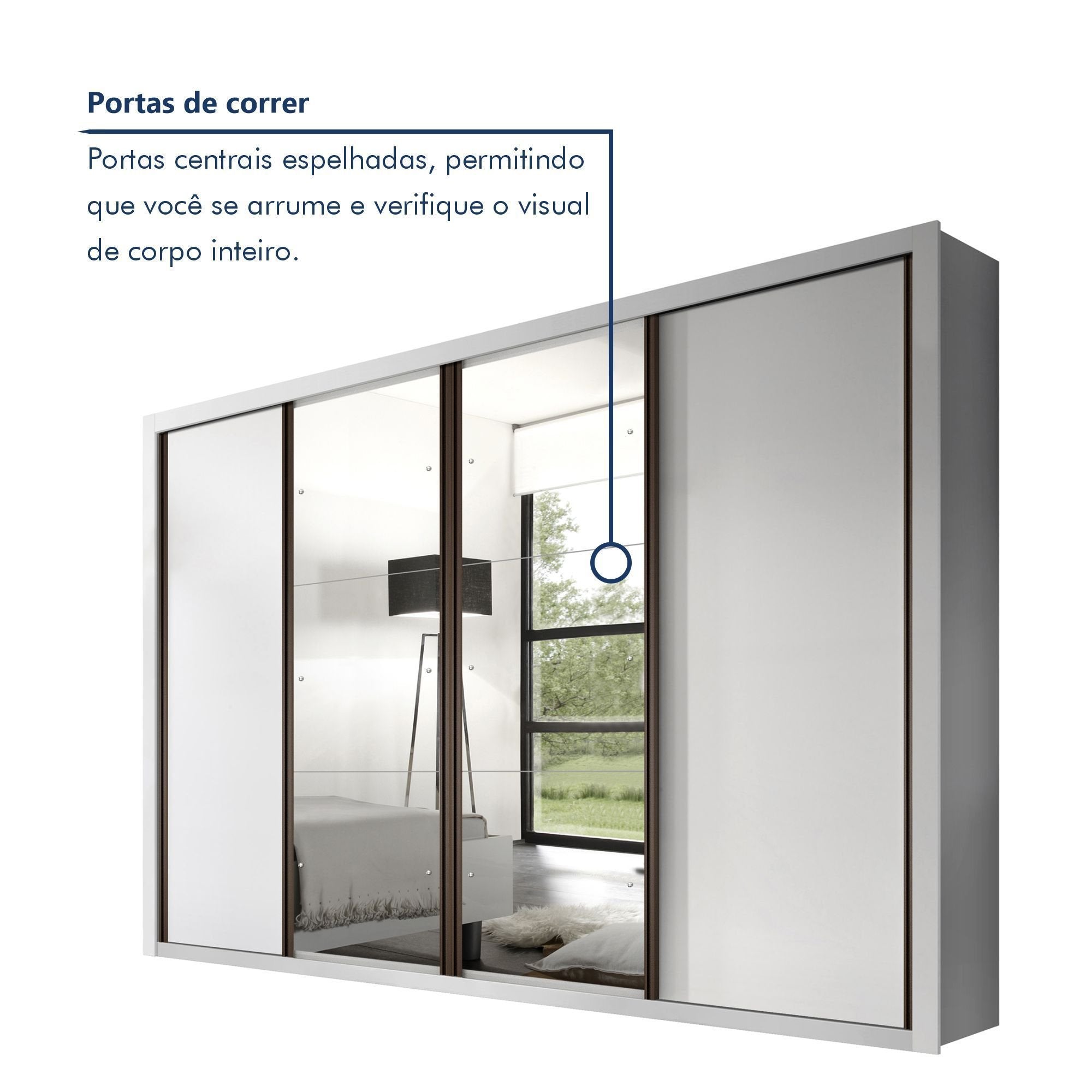 Guarda-Roupa Casal 4 Portas de Correr 4 Gavetas Zara Yescasa MDP Branco