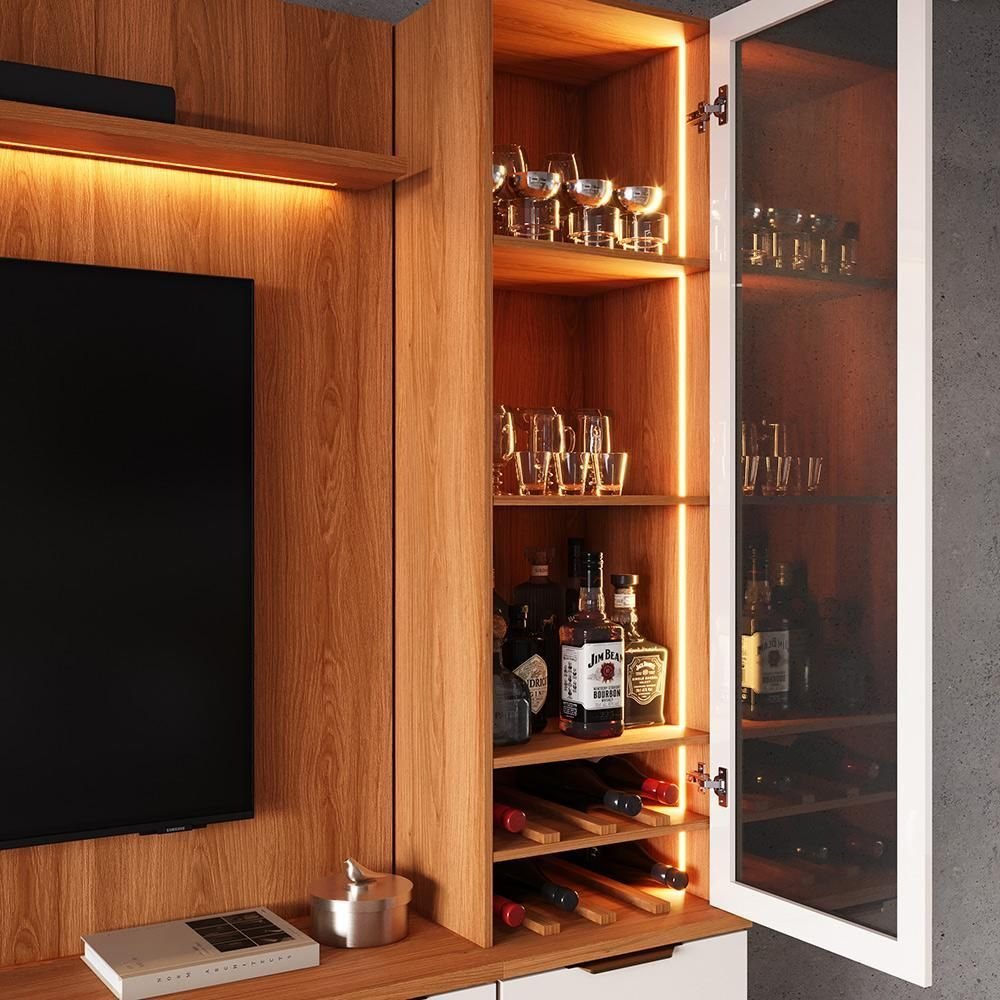 Estante Home Noble 270cm para TV até 75 Polegadas com 2 Cristaleiras Portas Reflecta e LED Movelove