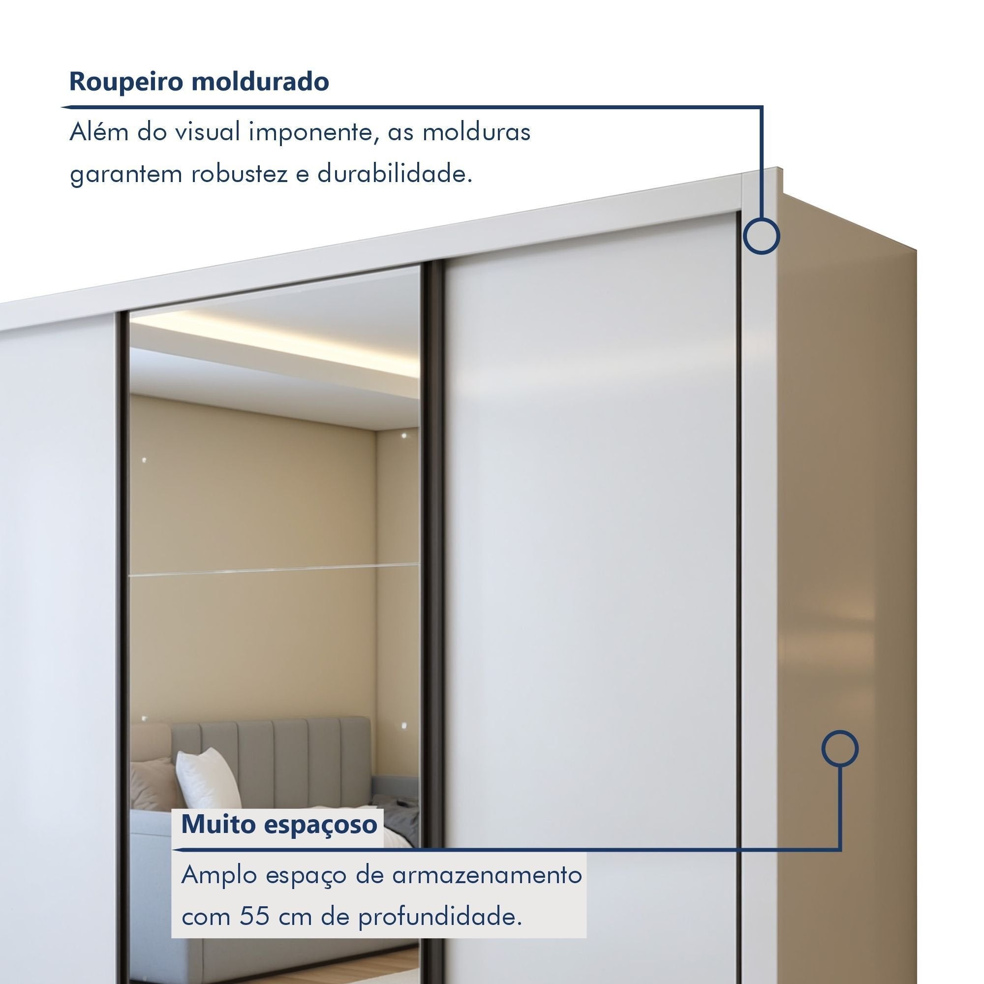 Guarda-Roupa Casal 3 Portas de Correr 6 Gavetas Liv Yescasa 100% MDP Branco