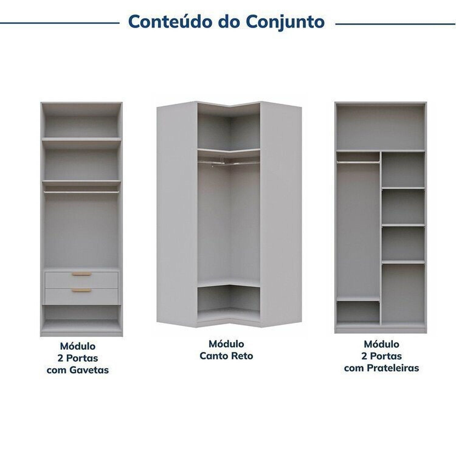 Guarda-Roupa Modulado de Canto 3 Peças 6 Portas Jade CabeCasa MadeiraOriginals