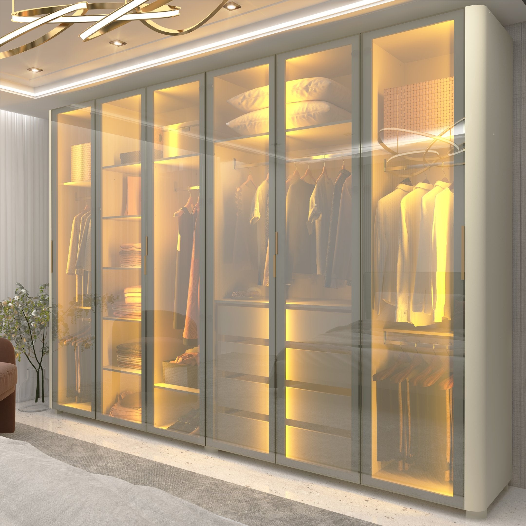 Guarda-Roupa Casal 6 Portas 6 Gavetas Innova Gelius Móveis 100% MDF Branco/Off White