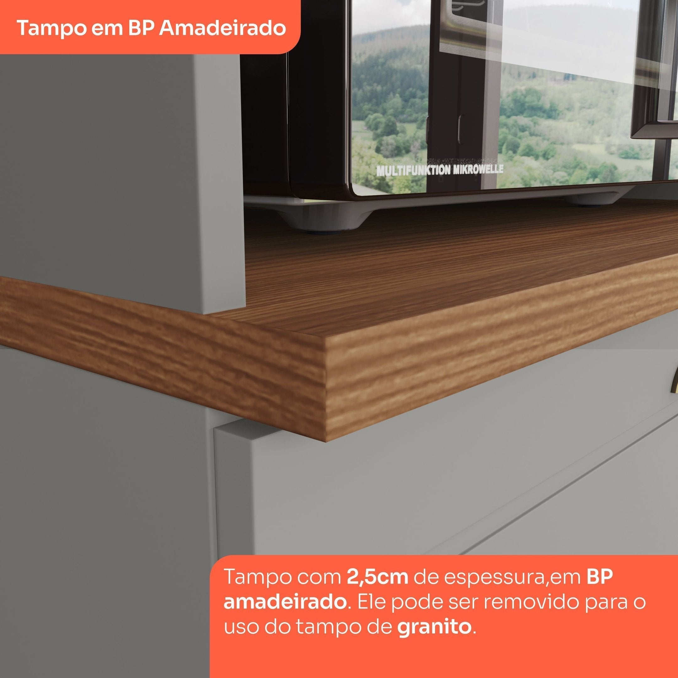 Cozinha Completa Modulada 6 Peças com Cristaleira Emily Espresso Móveis Cinza/Nature