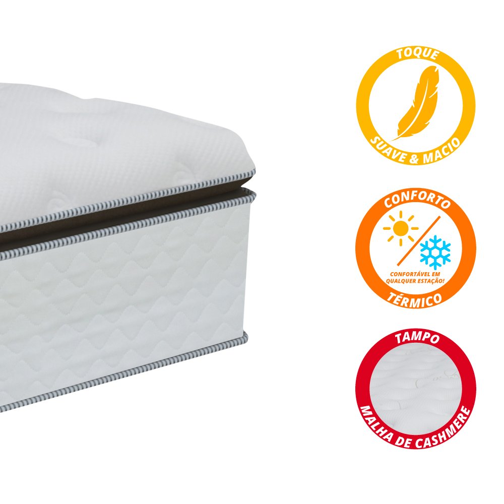 Colchão Queen Molas Ensacadas Pillow Top Gazin Tower Branco 158x198x34cm