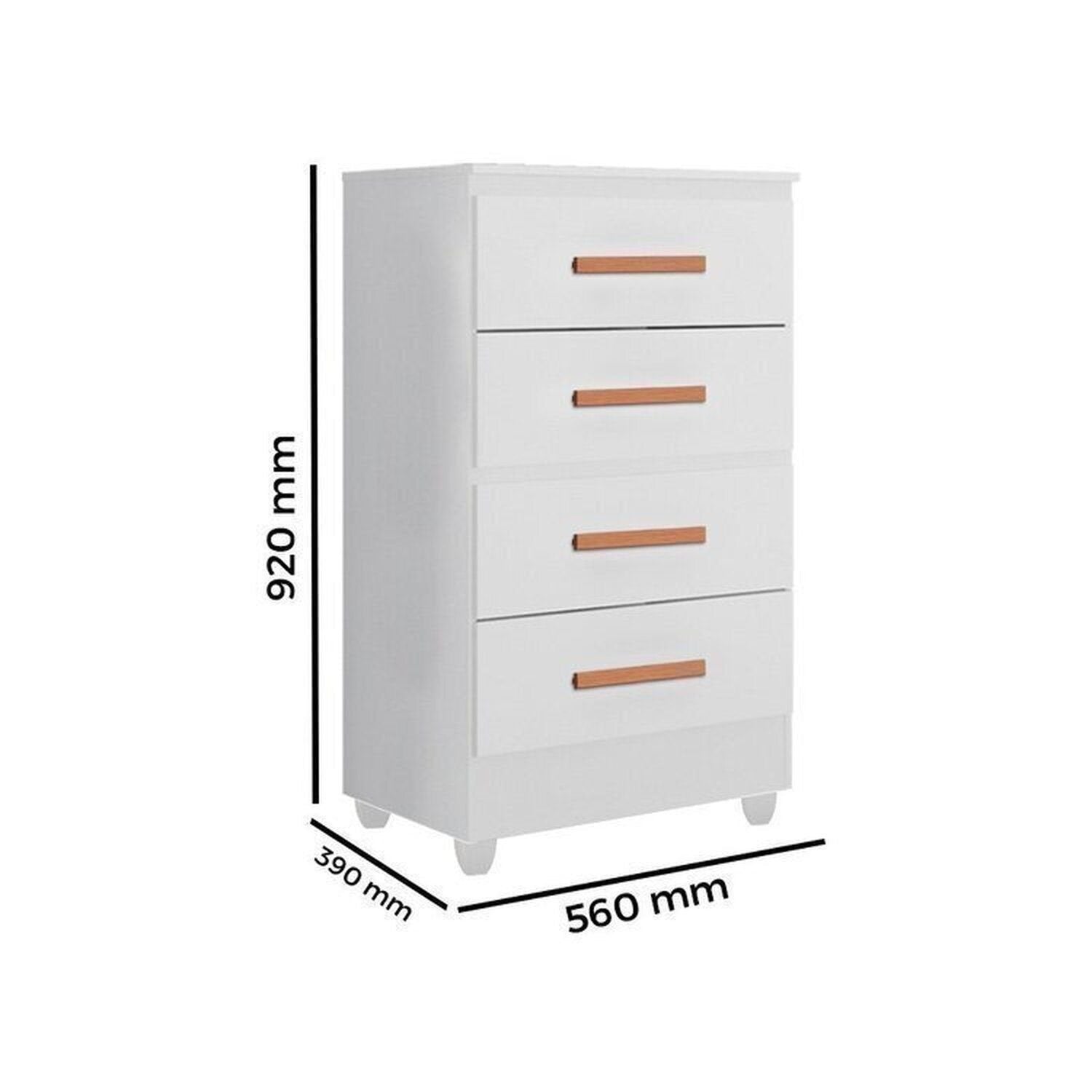 Quarto Bebê Infantil com Guarda-Roupa 4 Portas e 2 Gavetas e Cômoda 4 Gavetas Branco Móveis Leão