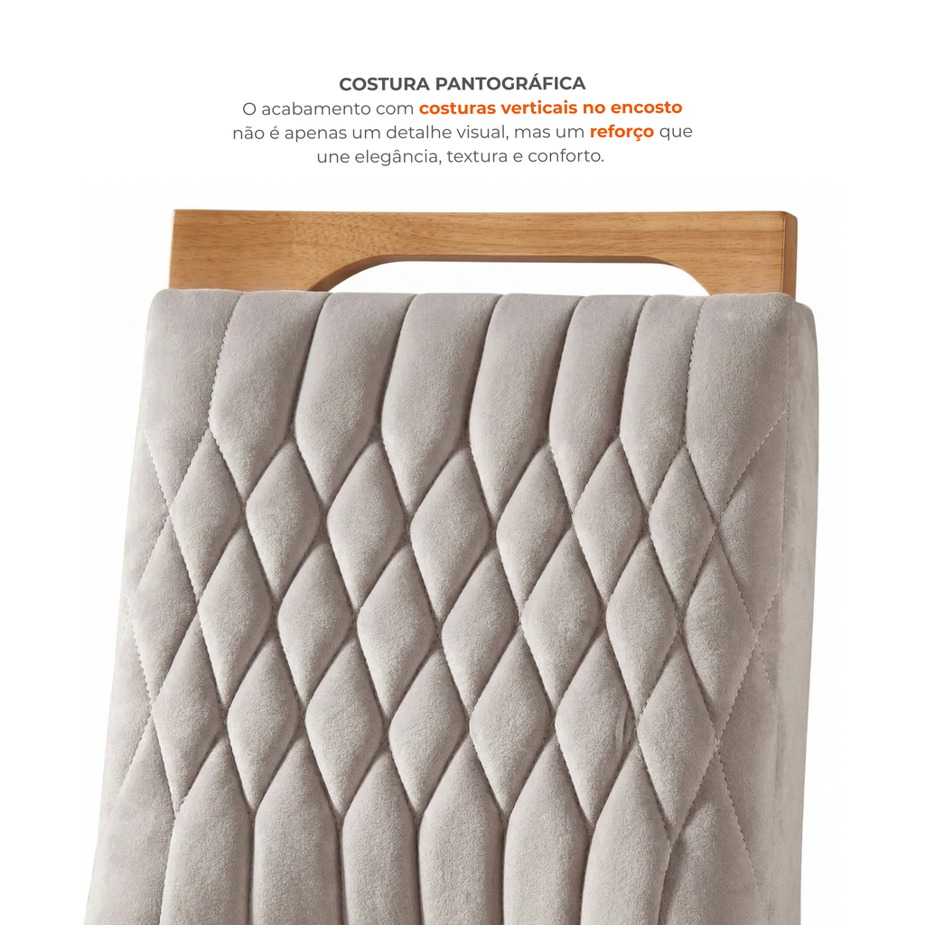 Conjunto Sala de Jantar Mesa Retangular Tampo Vidro/MDP com 6 Cadeiras Atena Estofadas Suede Espresso Móveis Castanho/Cinamomo/Bege Marrom/Pena/Off White