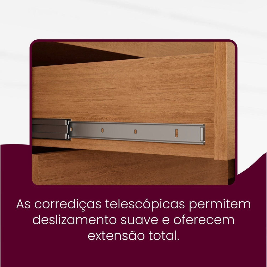 Guarda-Roupa Casal 100% MDF 3 Portas de Correr 4 Gavetas 6 Prateleiras com Espelho Chile Rufato Off White/Marrom