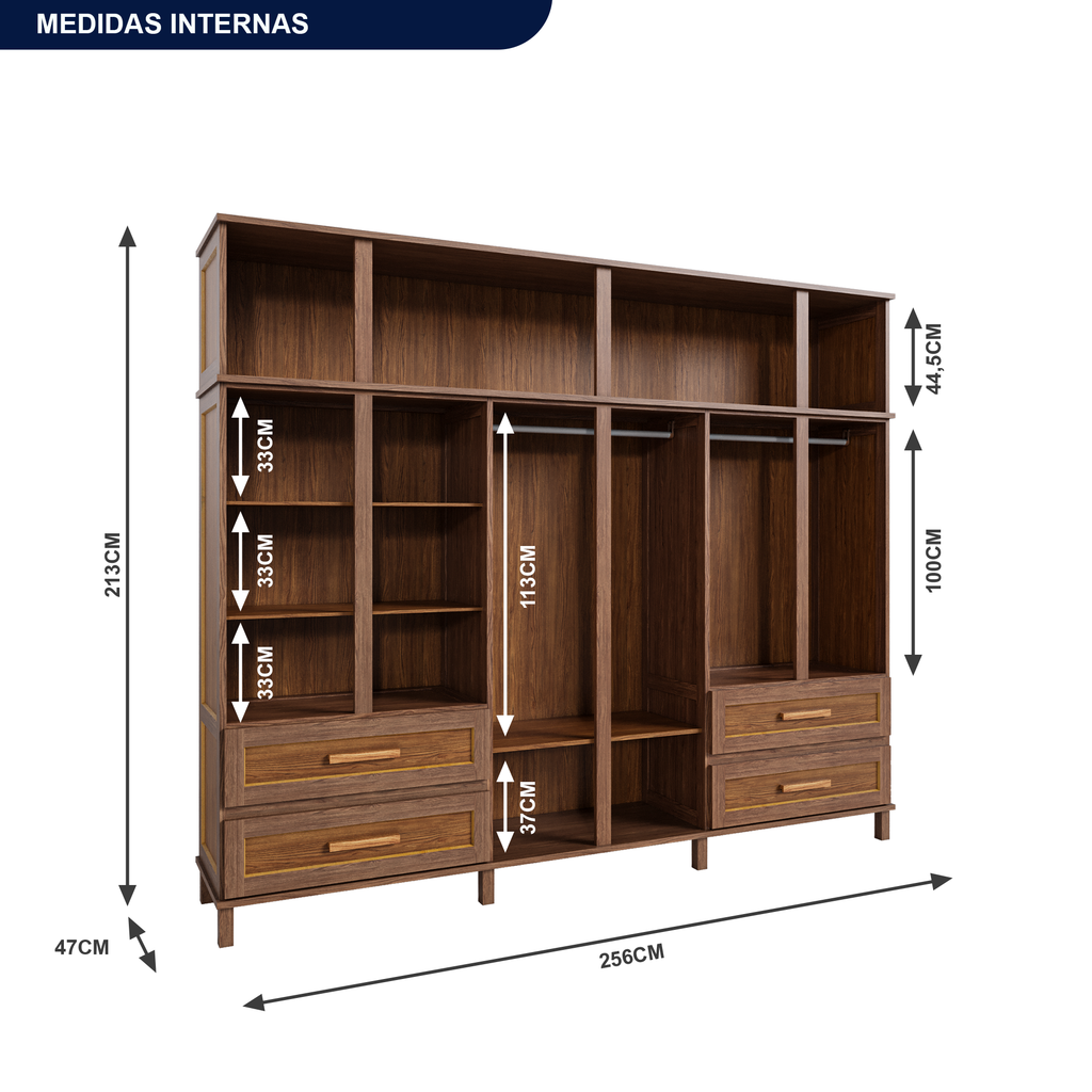 Guarda-Roupa Casal 12 Portas 4 Gavetas Rio Branco Premium Yescasa 100% Pinus/HDF Marrom/Ypê