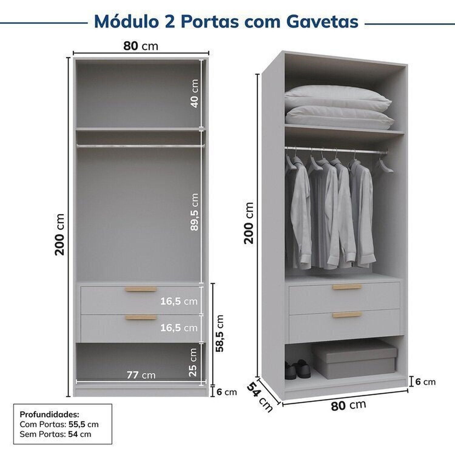 Guarda-Roupa Modulado de Canto 10 Peças 18 Portas Jade CabeCasa MadeiraMadeira