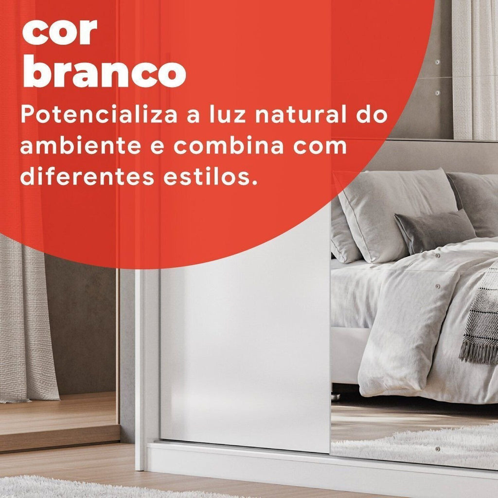 Guarda-Roupa Casal com Espelho Demóbile London 2 Portas de Correr 4 Gavetas 100% MDF Branco