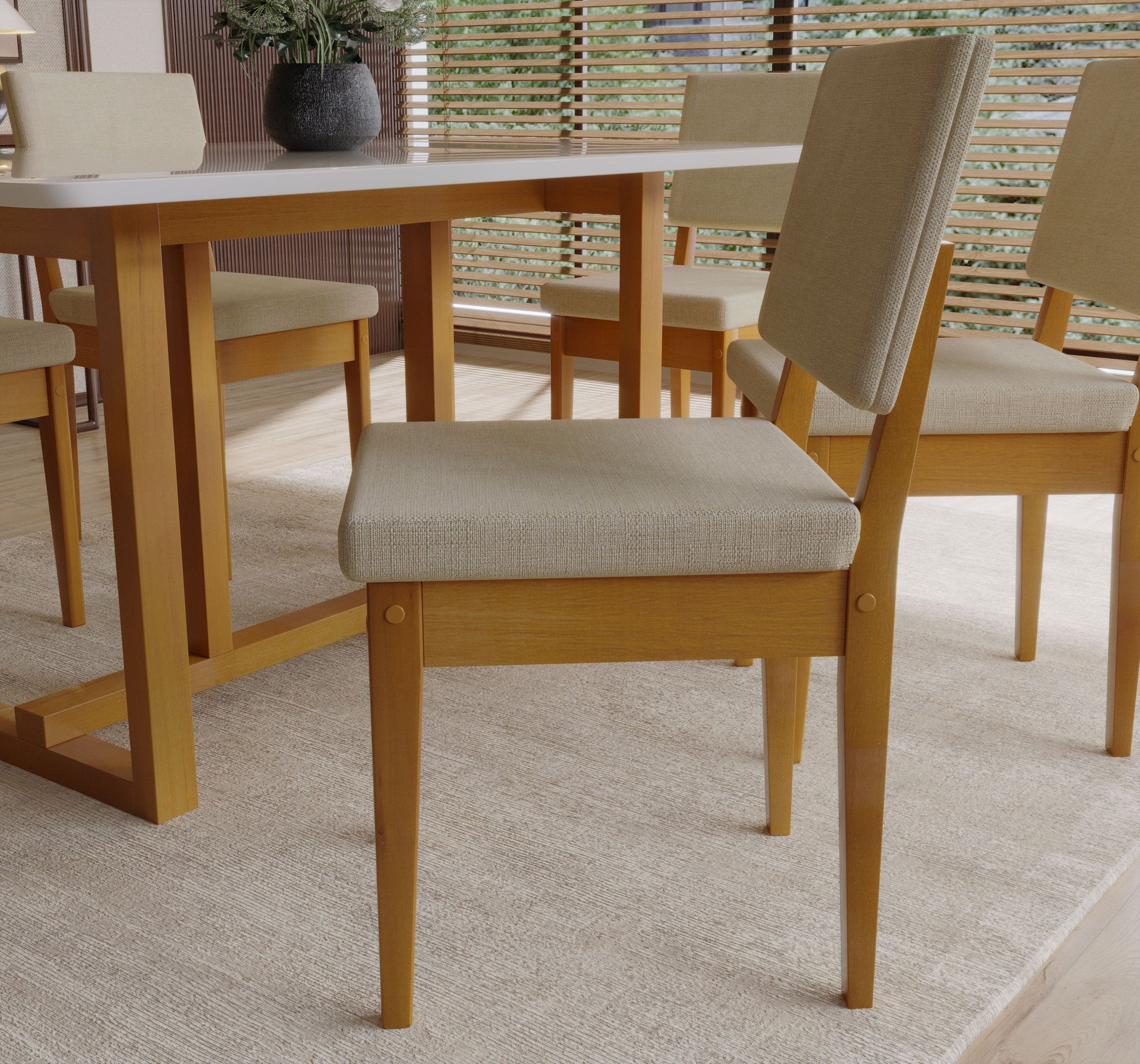 Conjunto Sala de Jantar Filadélfia 6 Cadeiras Tampo de Vidro Madeira Maciça Cerejeira/Palha Móveis Meneghetti 971508