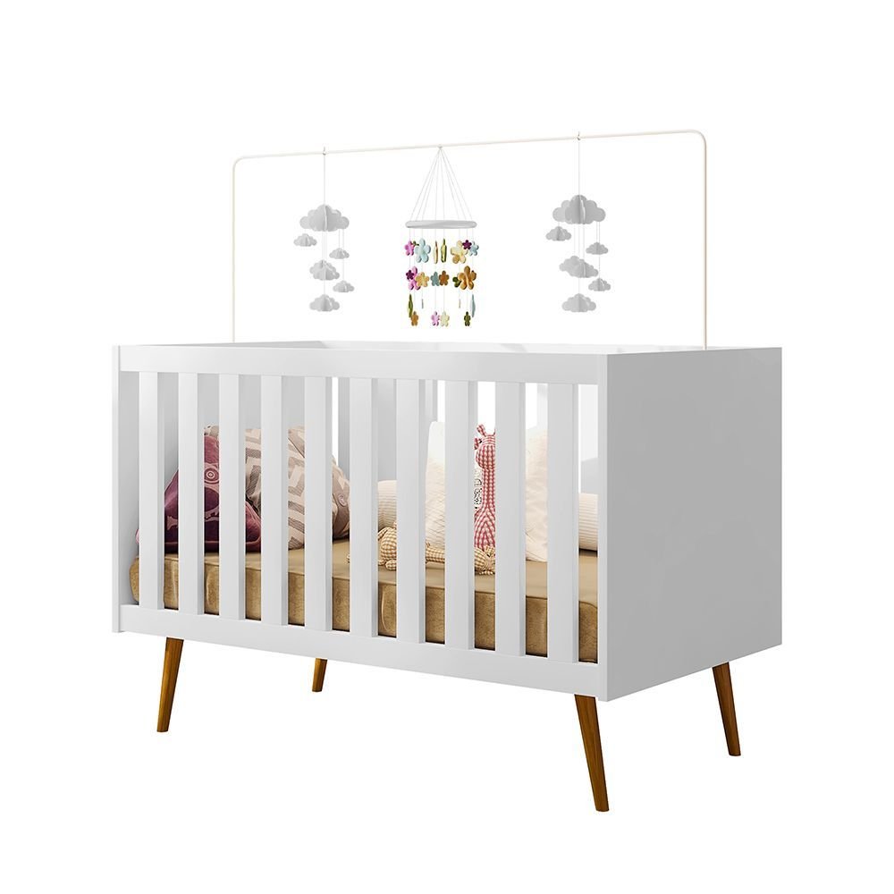 Quarto de Bebê Completo Retrô Melinda Mobili Berço 3 em 1 Cômoda e Guarda-Roupa