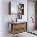 Conjunto para Banheiro Gabinete Suspenso 80cm com Cuba e Espelheira Prodecor CJ8030.20 Marrom/Mel