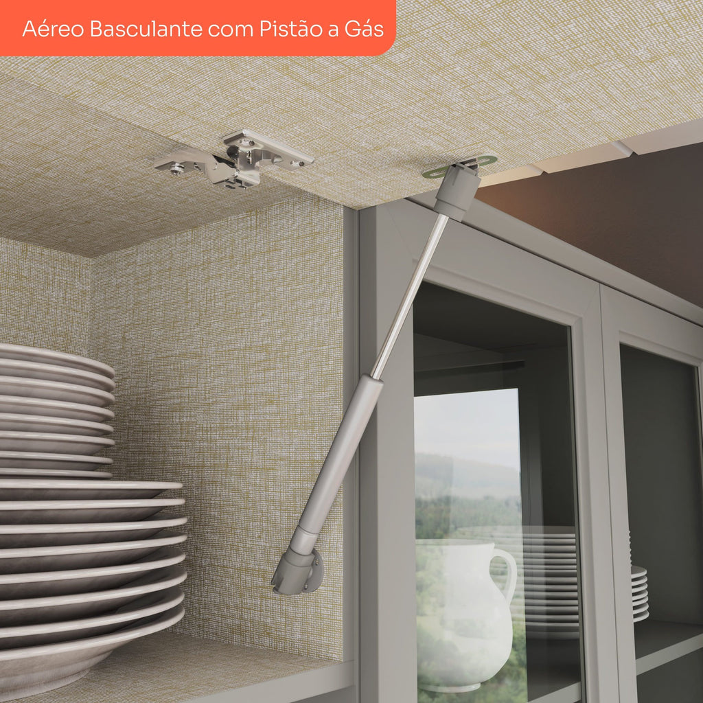Cozinha Completa Modulada Emily 6 Peças Aéreo Microondas Cinza/Nature Espresso Móveis