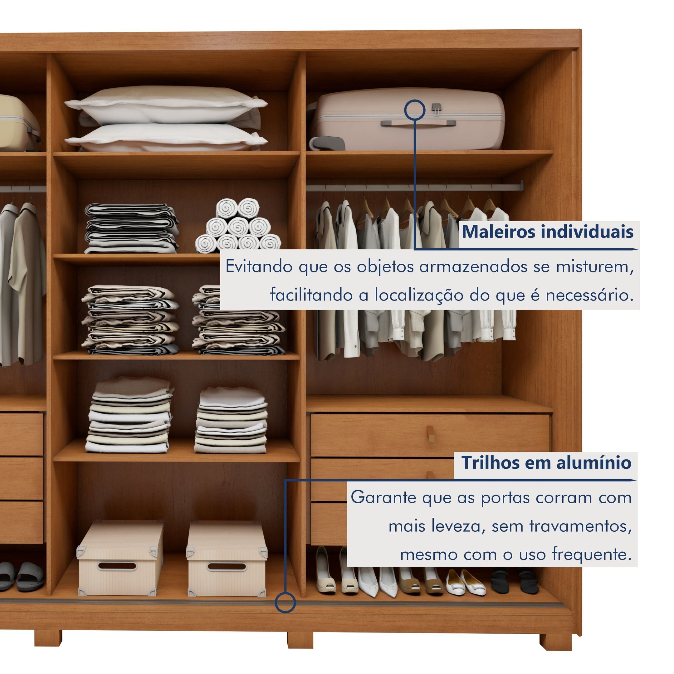 Guarda-Roupa Casal 3 Portas 6 Gavetas com Pés Ollie Yescasa 100% MDF Marrom Amêndoa Clean/Off White