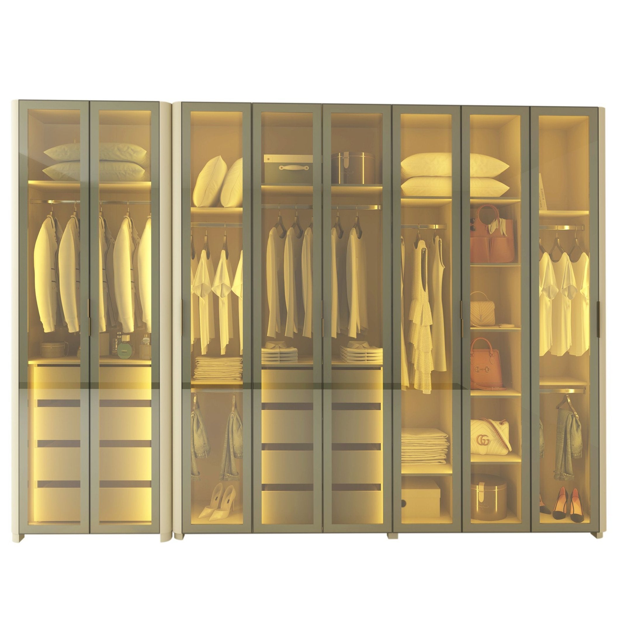 Guarda-Roupa Modulado Reflecta Innova 8 Portas 341,4cm x 240cm Mod 012 100% MDF Bege/Off White