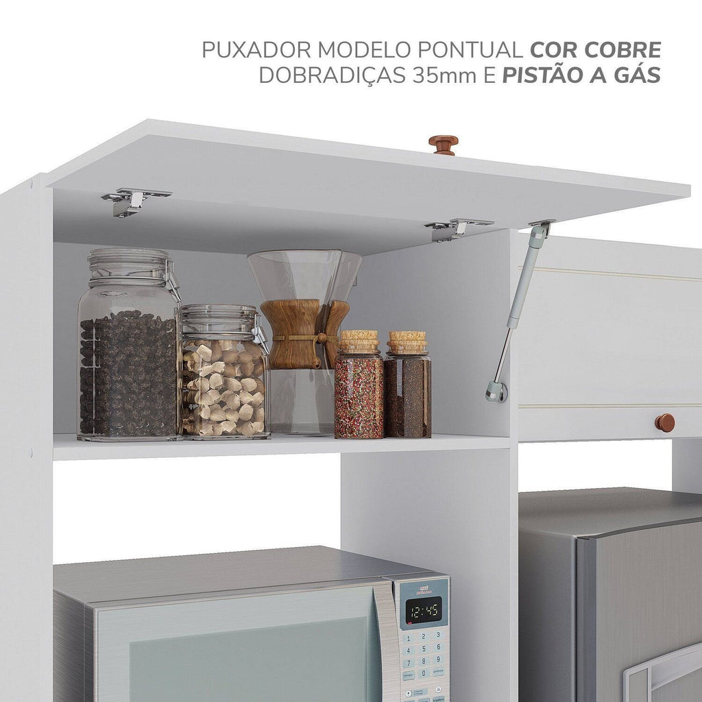 Cozinha Completa Modulada Pérola Yescasa 5 Peças Torre Quente Aéreo 3 Portas Balcão 120 Balcão 80 Basculante Branco