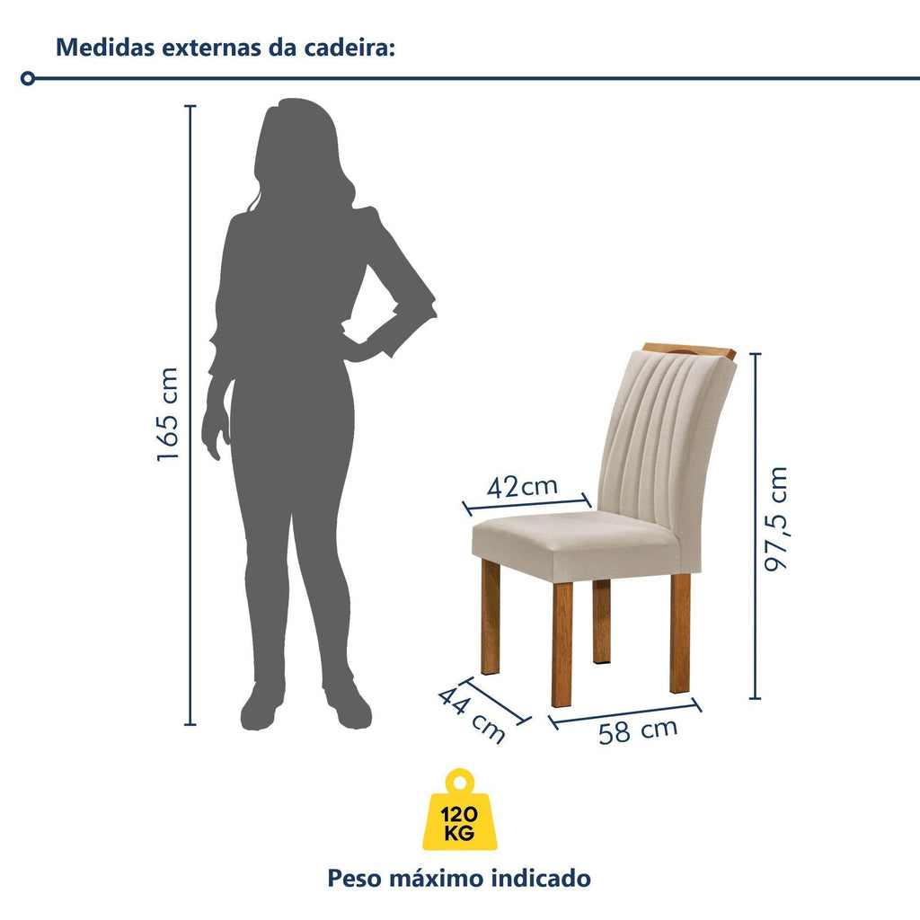 Conjunto Sala de Jantar Mesa Retangular Tampo Vidro Kyra 120x90 com 4 Cadeiras Arizona Cel Móveis