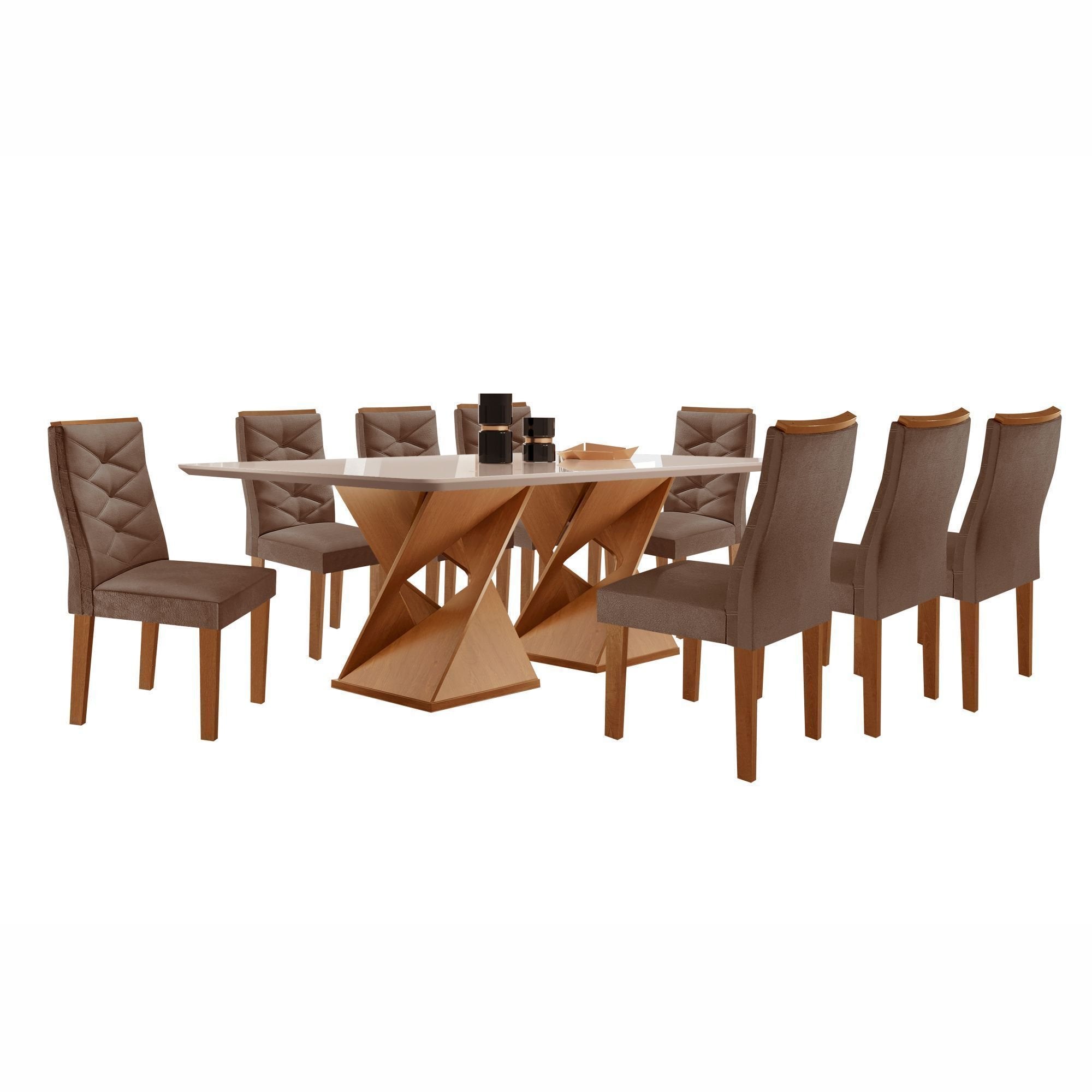 Conjunto Sala de Jantar Mesa Retangular Tampo Vidro com 8 Cadeiras Barcelona Yescasa