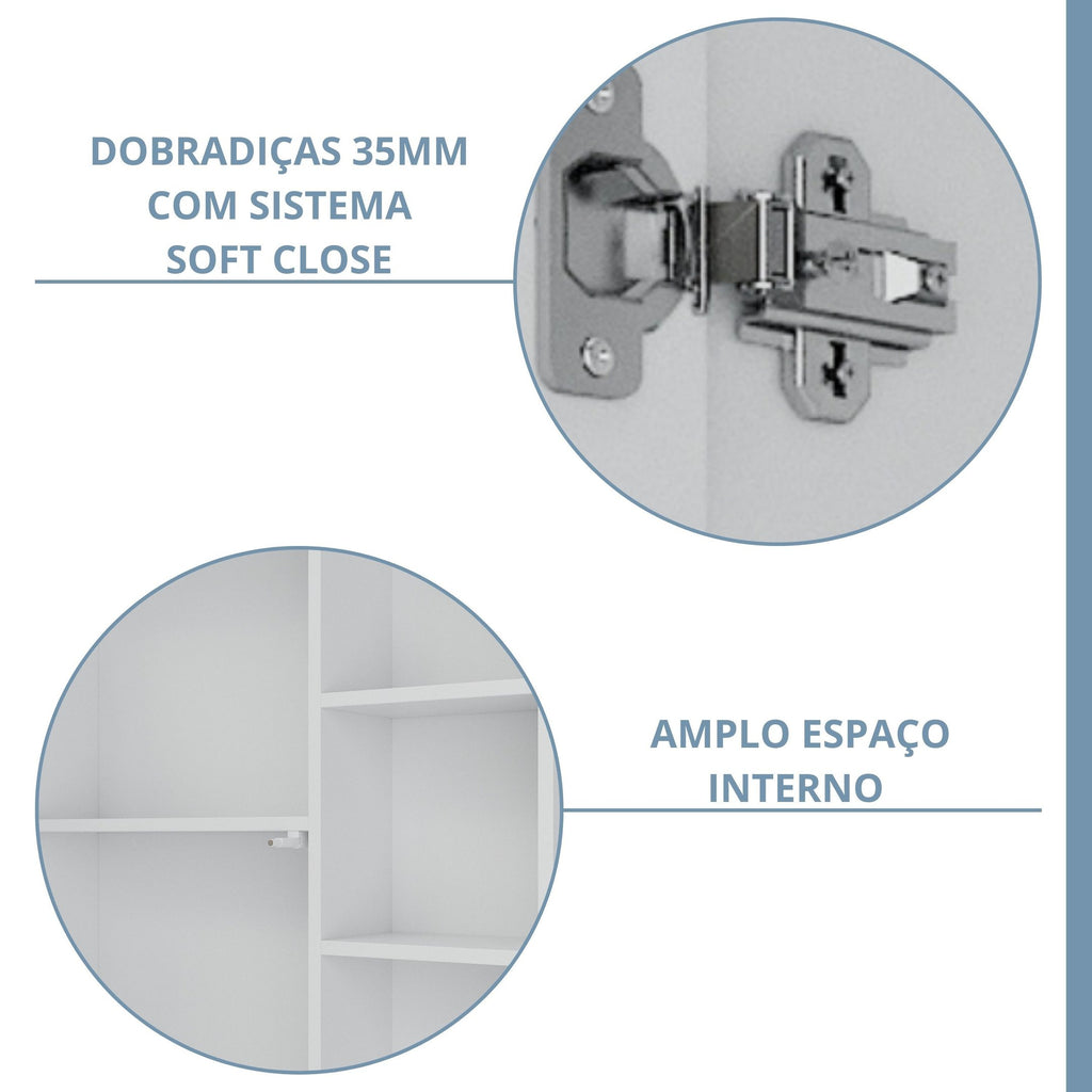 Espelheira para Banheiro MGM Móveis Treviso 1 Porta 3 Prateleiras 55,8cm Branco