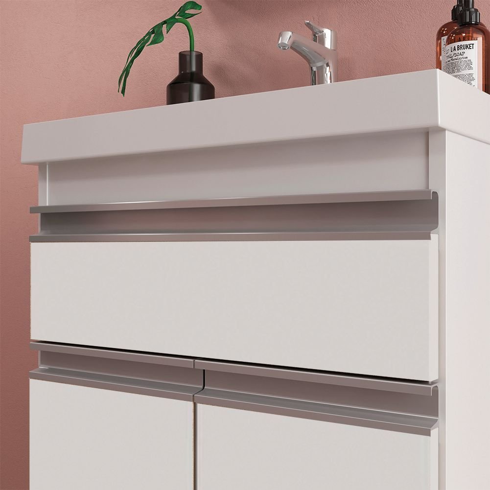 Gabinete de Banheiro 50cm com Lavatório e Armário Ref 501 Cewal Branco