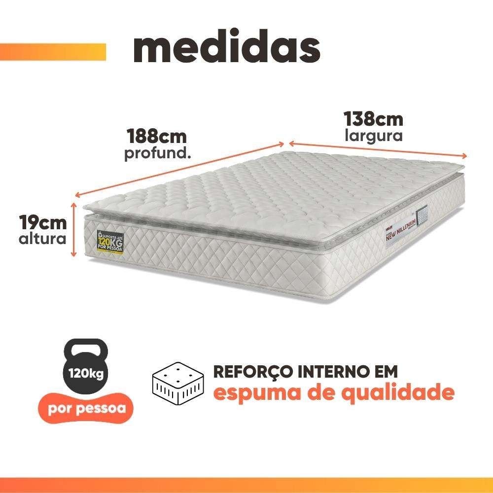 Colchão Casal Espuma D33 Pillow Top New Millenium Hellen 138x188x19cm Branco
