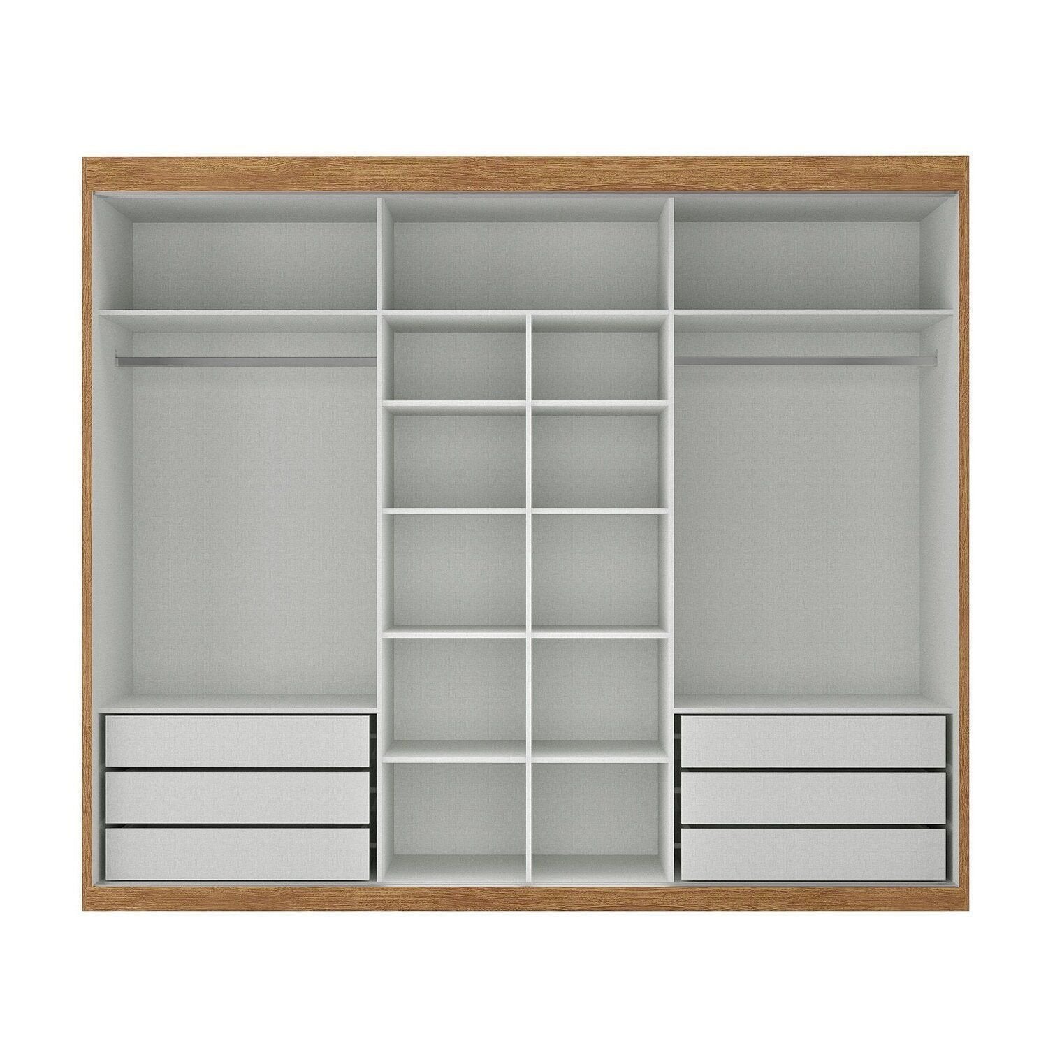 Guarda-Roupa Casal 3 Portas de Correr 6 Gavetas Spazio Yescasa MDP Off White/Cinamomo
