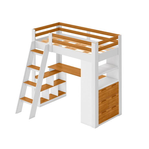 Cama Alta Beliche Office Adulto Multifuncional com 6 Gavetas Micenas Yescasa Branco/Freijó