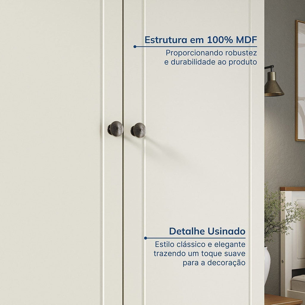 Guarda-Roupa Casal 4 Portas 2 Gavetas Ananda CabeCasa 100% MDF Bege/Offwhite
