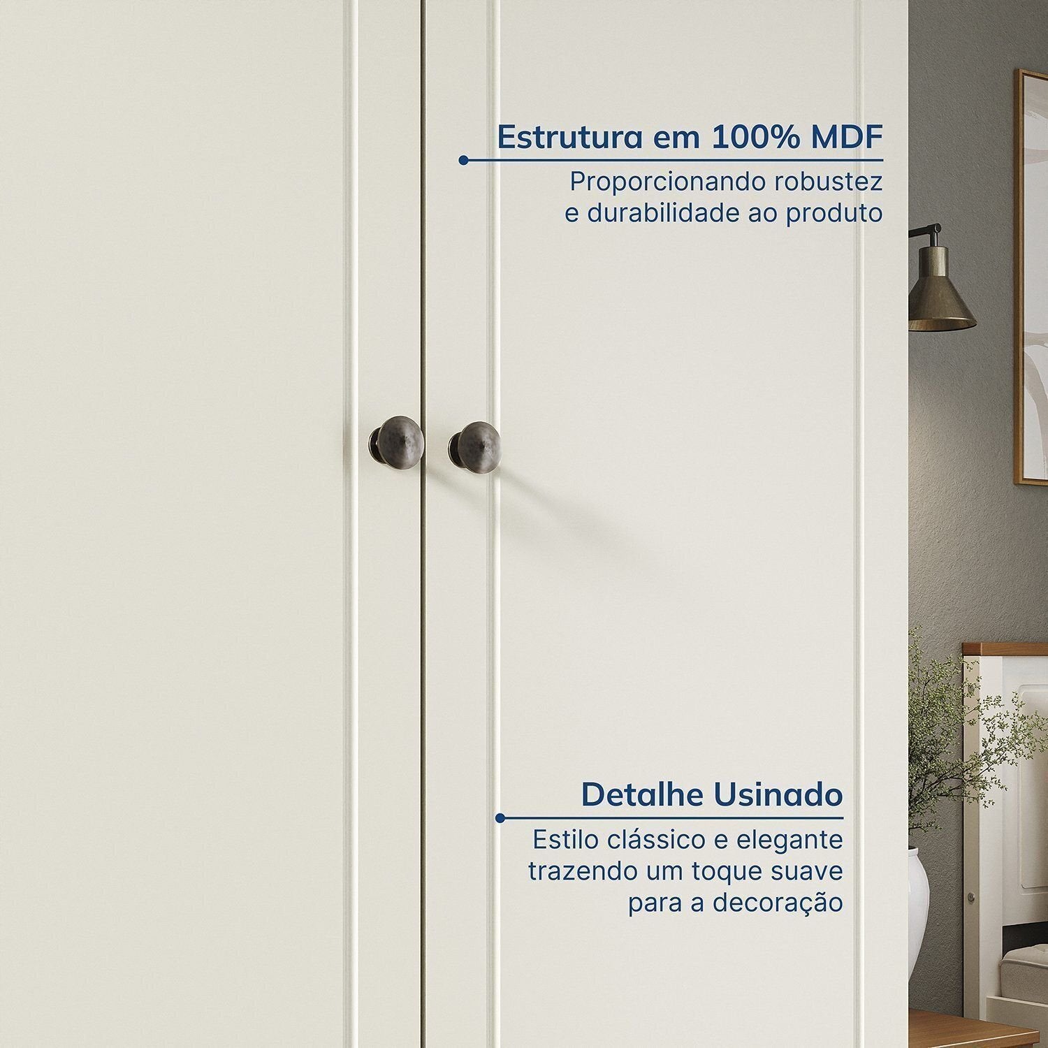 Guarda-Roupa Casal 4 Portas 2 Gavetas Ananda CabeCasa 100% MDF Bege/Offwhite