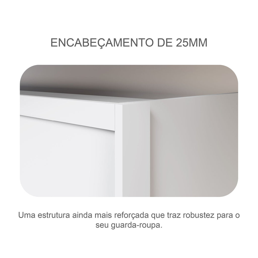 Guarda-Roupa Solteiro 2 Portas com Espelho 3 Gavetas Toronto Novo Horizonte 100% MDF Branco