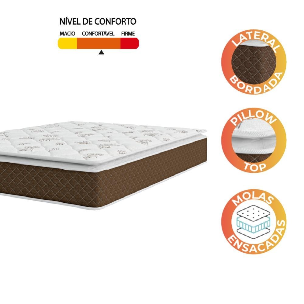 Colchão Casal Umaflex Molas Ensacadas Pillow Top Martino Marrom/Branco 138x188x25cm