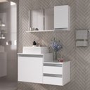 Kit Gabinete para Banheiro Completo Móveis Joia Cross 80cm Cuba Espelheira Branco