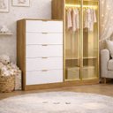 Cômoda Infantil 5 Gavetas 2 Portas com Iluminação LED Reflecta Cecília Móveis Sul Branco