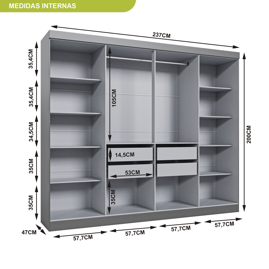 Guarda-Roupa Casal 8 Portas 4 Gavetas Paris Espresso Móveis Cinza/Ônix