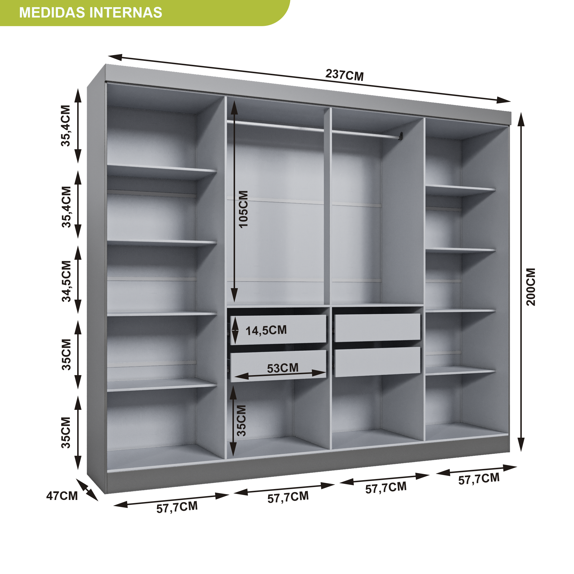 Guarda-Roupa Casal 8 Portas 4 Gavetas Paris Espresso Móveis Cinza/Ônix