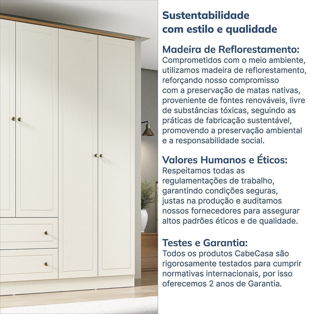 Guarda-Roupa Casal 4 Portas 2 Gavetas Ananda CabeCasa 100% MDF Bege/Offwhite