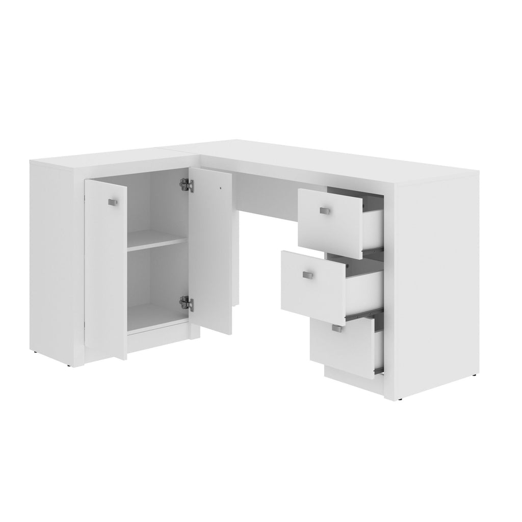 Escrivaninha Mesa Escritório em L com Armários ME4100 3 Gavetas 136cm Tecno Mobili