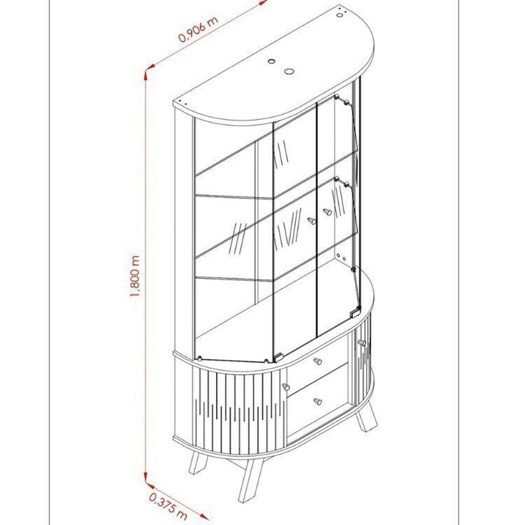 Conjunto Buffet Mônaco e Cristaleira Moss Porta Curva MDF LED Madetec