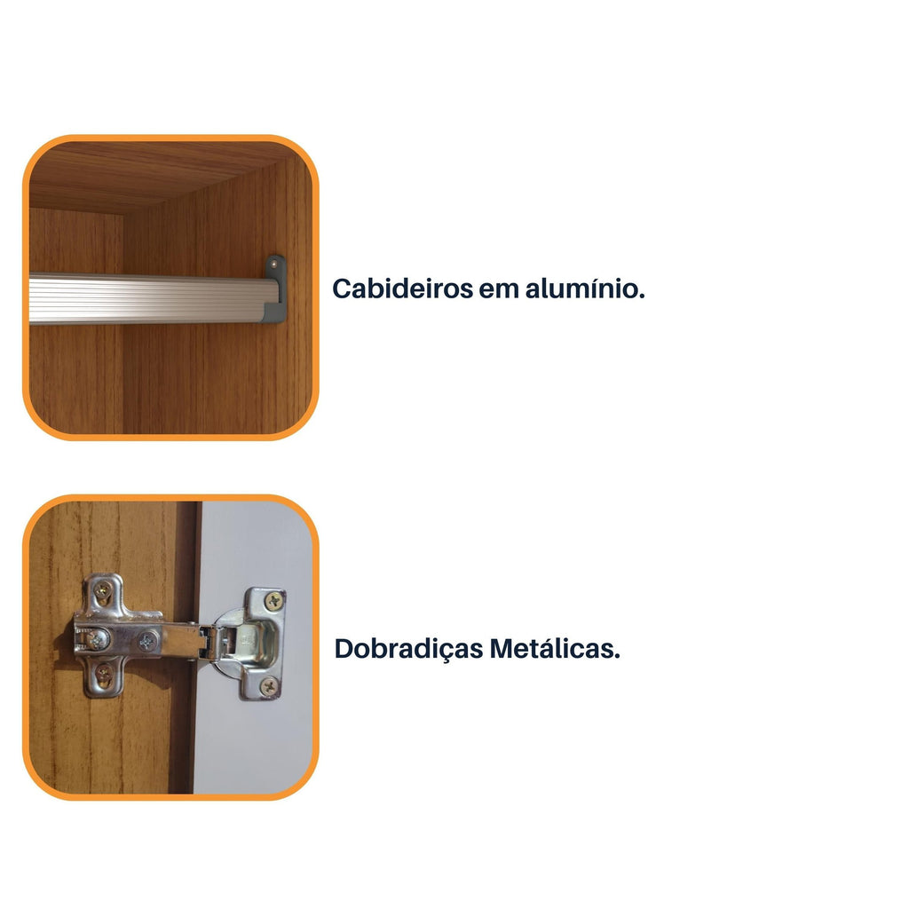 Guarda-Roupa Casal 6 Portas 8 Gavetas Portugal Yescasa 100% MDP/MDF Marrom/Cinamomo/Off White