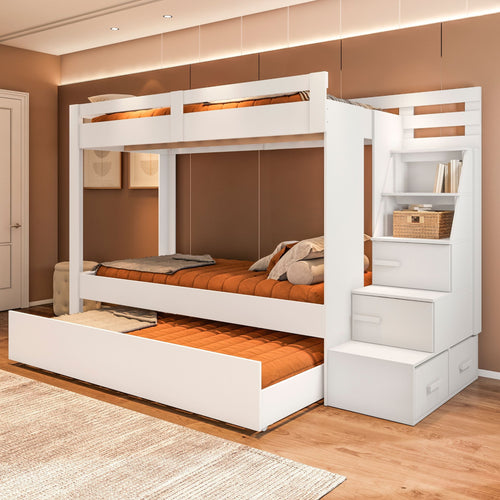 Beliche Adulto com Cama Auxiliar e Escada Multifuncional Moon Yescasa Branco