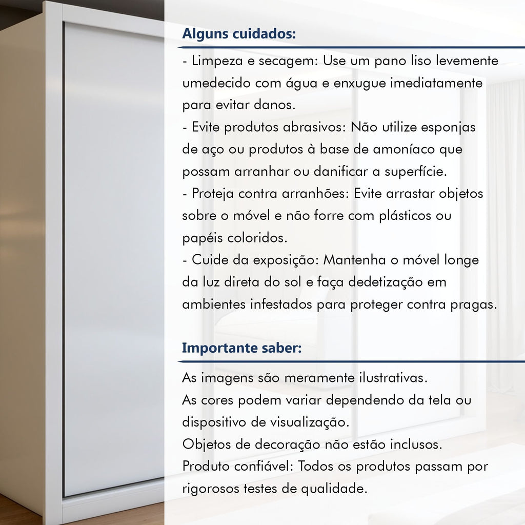 Guarda-Roupa Casal 3 Portas de Correr 6 Gavetas Liv Yescasa 100% MDP Branco