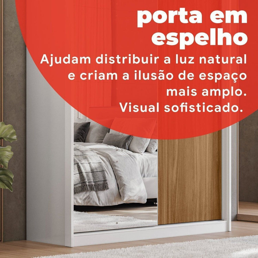 Guarda-Roupa Casal com Espelho Demóbile London 2 Portas de Correr 4 Gavetas 100% MDF Branco