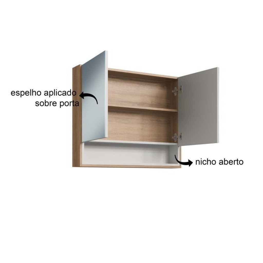 Conjunto para Banheiro Gabinete Suspenso com Cuba e Espelheira Helena FAEMA 80cm Marrom/Mel/Arenas