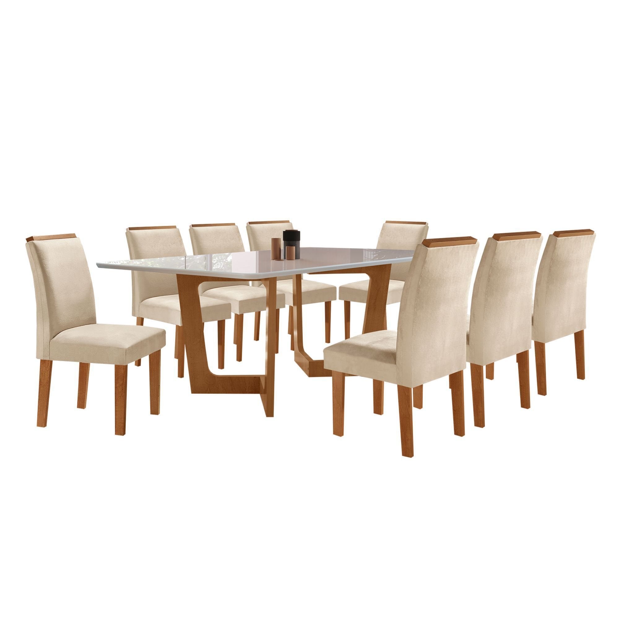 Conjunto Sala de Jantar Mesa Retangular Tampo Vidro/MDF com 8 Cadeiras Luísa Smart Plus Cel Móveis